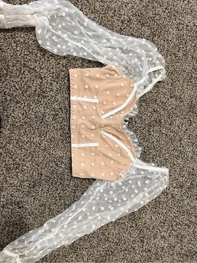 Windsor Peach Polka Dot Mesh Sleeve Crop Top